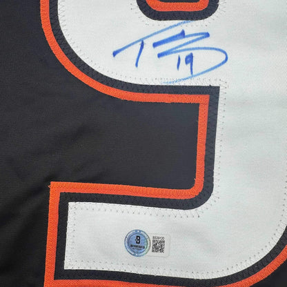 Framed Autographed/Signed Troy Terry 35x39 Anaheim Black Hockey Jersey Beckett BAS COA
