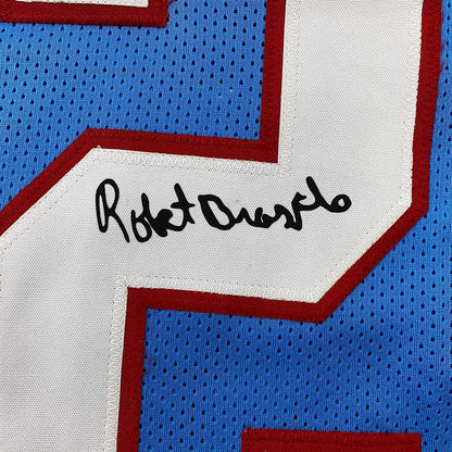Framed Facsimile Autographed Robert Brazile 35x39 Houston Blue Reprint Laser Auto Football Jersey