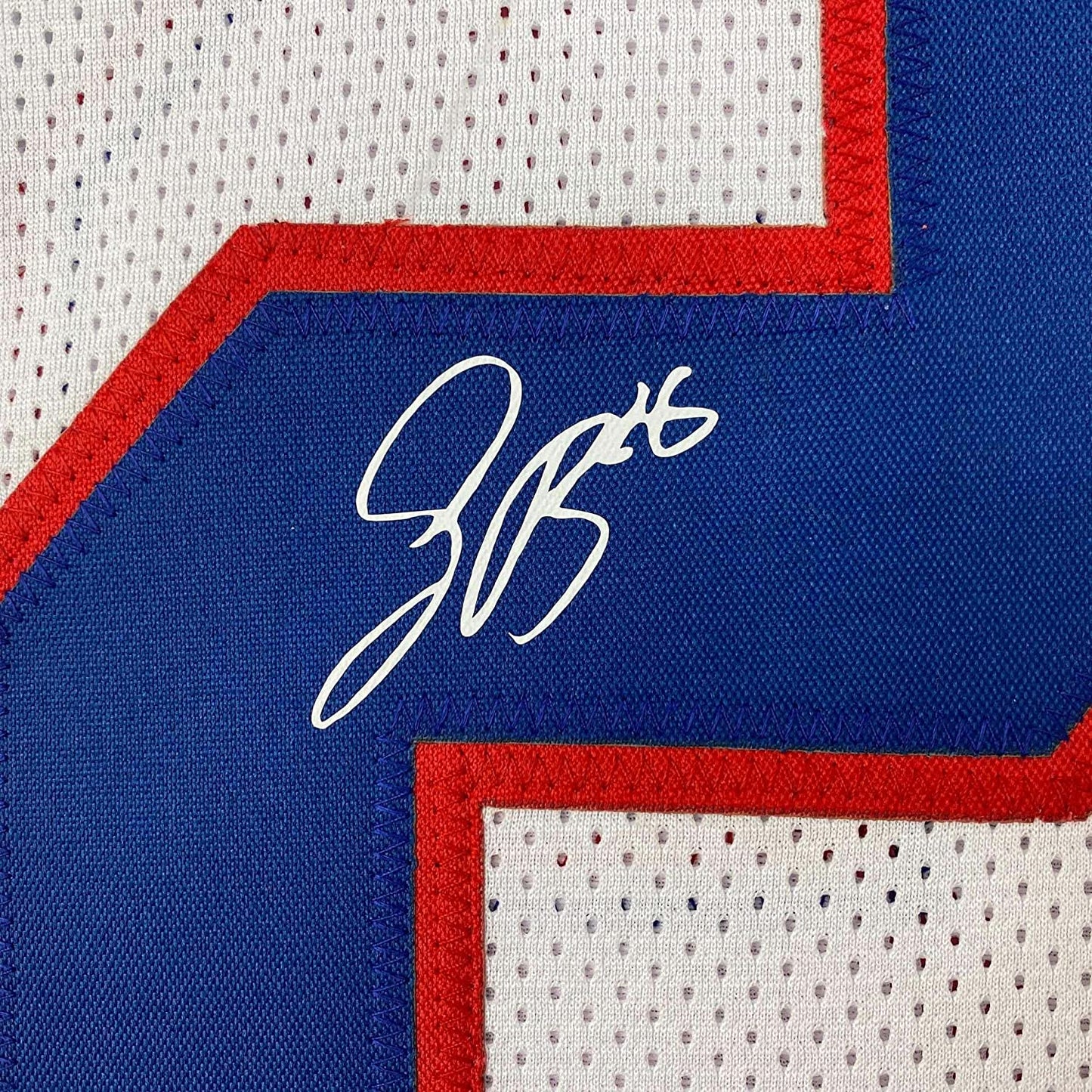Framed Facsimile Autographed Saquon Barkley 35x39 New York Color Rush White Reprint Laser Auto Football Jersey
