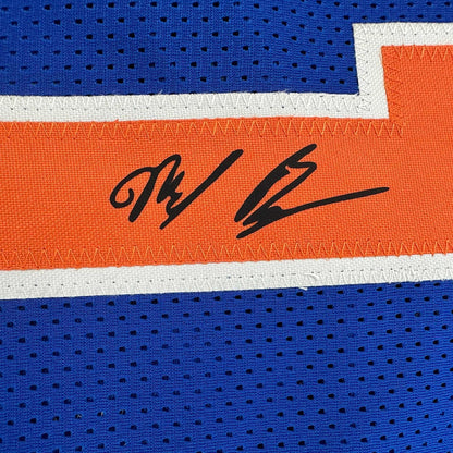 Framed Facsimile Autographed Mikal Bridges 35x39 New York Blue Reprint Laser Auto Basketball Jersey