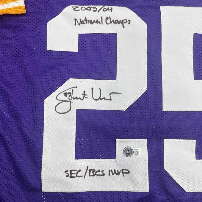 Framed Autographed/Signed Justin Vincent 35x39 LSU Purple College Football Jersey Beckett BAS COA