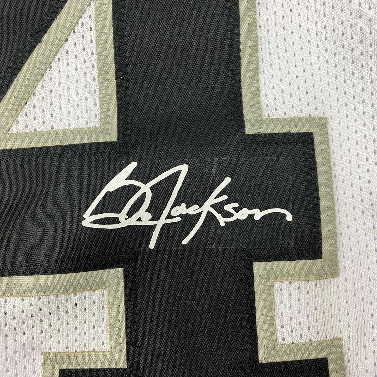 Framed Facsimile Autographed Bo Jackson 35x39 Oakland Las Vegas White Reprint Laser Auto Football Jersey