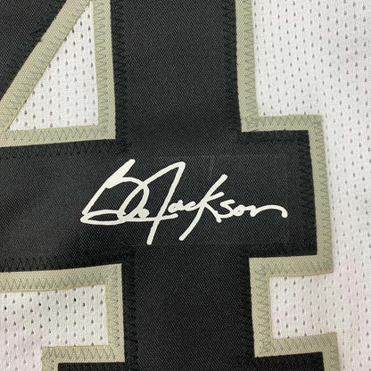 Framed Facsimile Autographed Bo Jackson 35x39 Oakland Las Vegas White Reprint Laser Auto Football Jersey