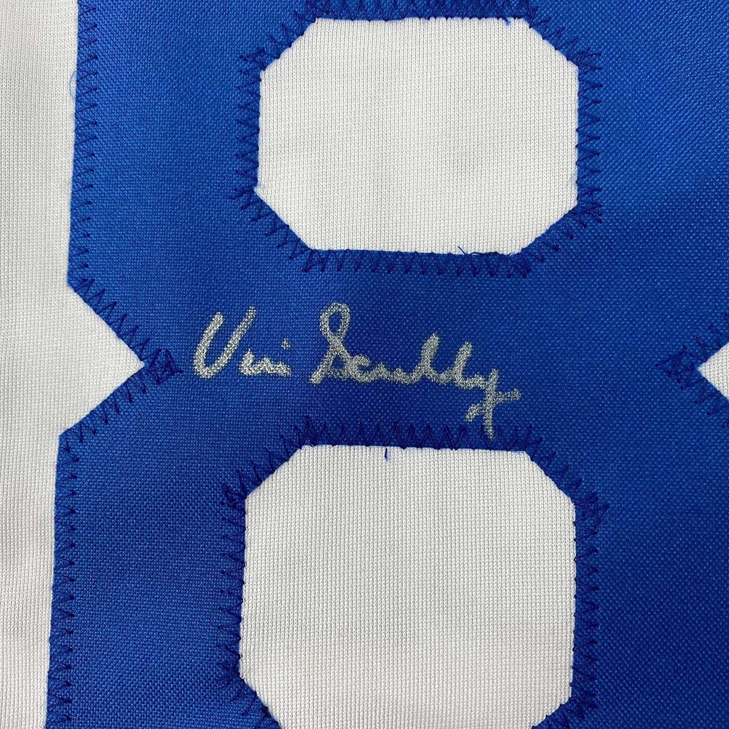 Framed Autographed/Signed Vin Scully 35x39 Los Angeles LA White Baseball Jersey PSA/DNA COA