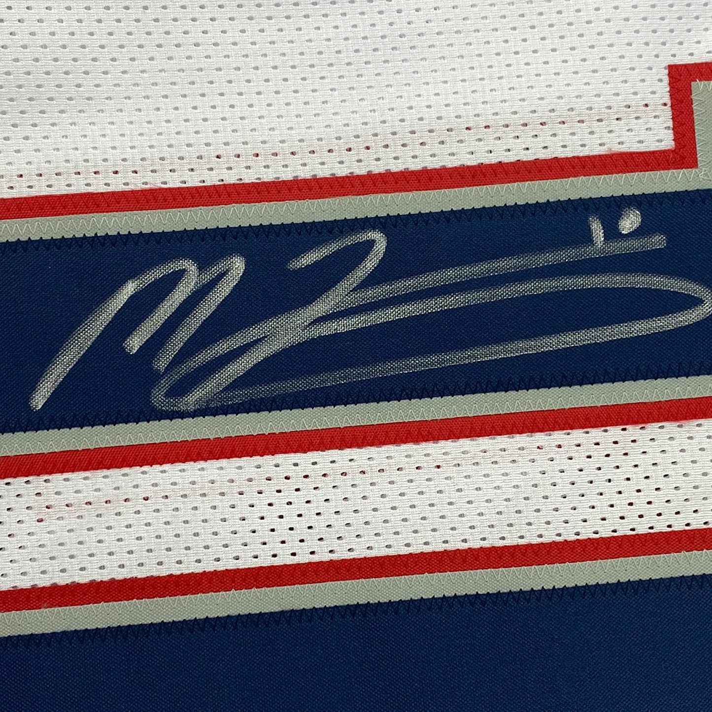 Framed Autographed/Signed Mac Jones 35x39 New England White Football Jersey Beckett BAS COA