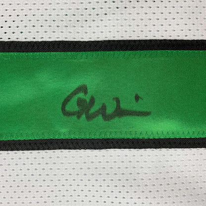 Framed Autographed/Signed Garrett Wilson 35x39 New York White Football Jersey JSA COA