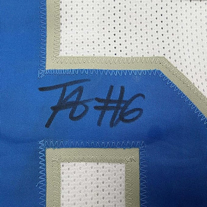 Framed Autographed/Signed Terrion Arnold 35x39 Detroit White Football Jersey Beckett BAS COA