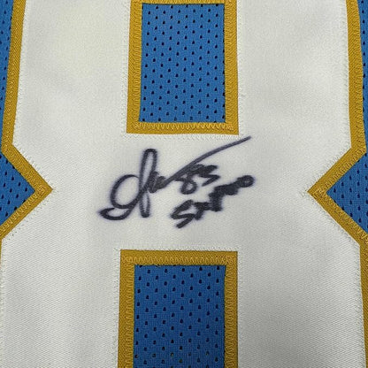 Framed Autographed/Signed Anthony Miller 35x39 San Diego Los Angeles LA Powder Blue Football Jersey JSA COA