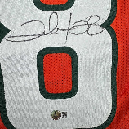 Framed Autographed/Signed Clinton Portis 35x39 Miami Orange College Football Jersey Beckett BAS COA