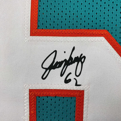 Framed Facsimile Autographed Jim Langer 35x39 Miami Teal Reprint Laser Auto Football Jersey
