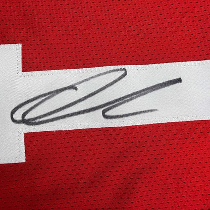 Framed Autographed/Signed Quinshon Judkins 35x39 Ohio State Red College Football Jersey Beckett BAS COA