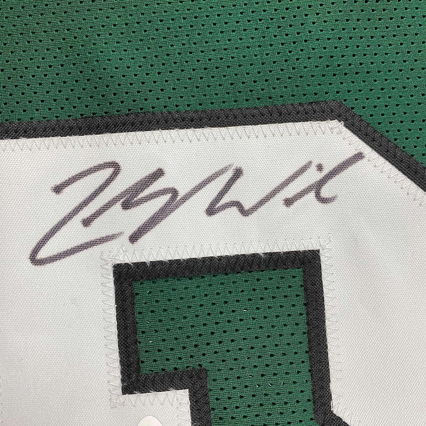 Framed Autographed/Signed Zach Wilson 35x39 New York Green Football Jersey JSA COA