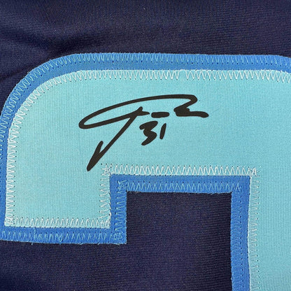 Framed Facsimile Autographed Philipp Grubauer 35x39 Seattle Blue Reprint Laser Auto Hockey Jersey