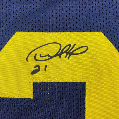 Framed Facsimile Autographed Desmond Howard 35x39 Michigan Blue Reprint Laser Auto College Football Jersey