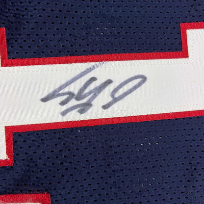 Framed Autographed/Signed Shaquille Shaq O'Neal 35x39 USA United States Blue Basketball Jersey PSA/DNA COA