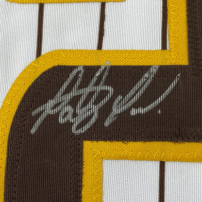 Framed Autographed/Signed Fernando Tatis Jr. 35x39 El Nino San Diego Pinstripe Baseball Jersey Beckett BAS COA