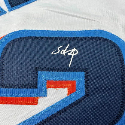 Framed Facsimile Autographed Sandy Alcantara 35x39 Miami White Reprint Laser Auto Baseball Jersey