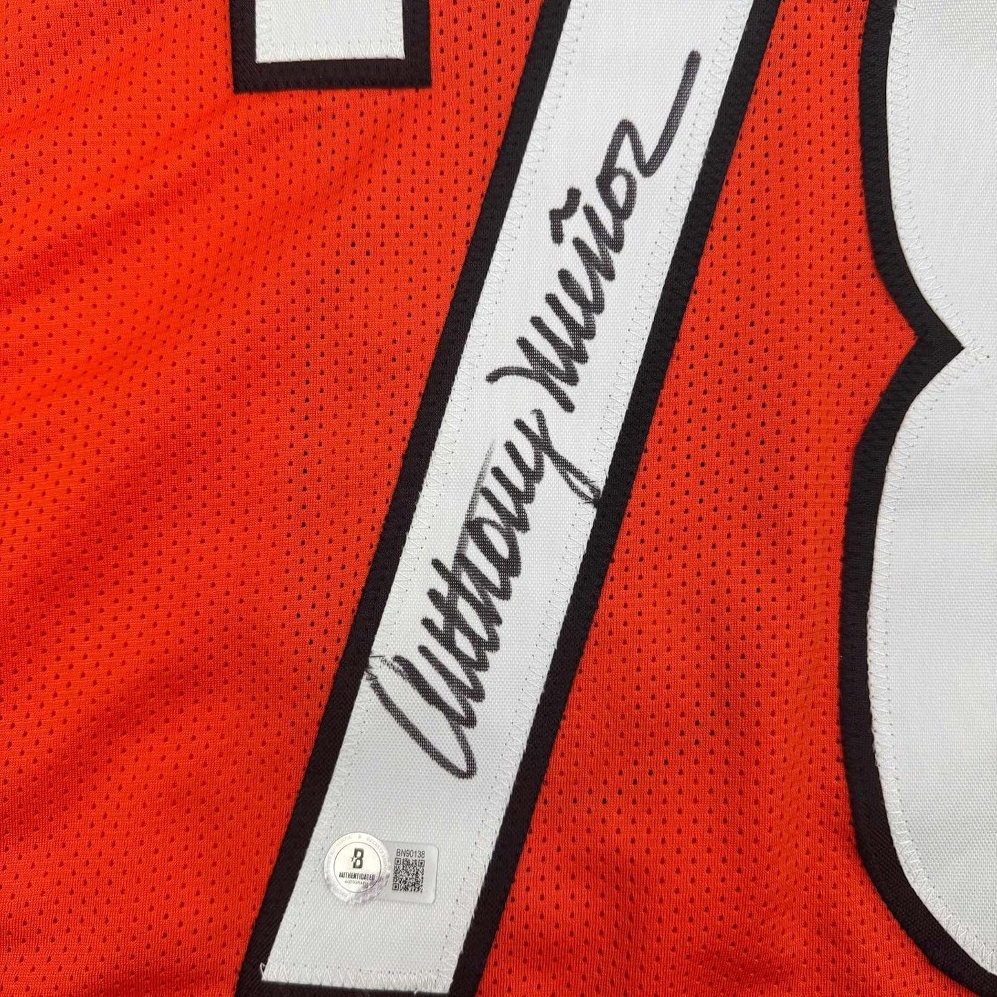 Framed Autographed/Signed Anthony Munoz 35x39 Cincinnati Orange Football Jersey Beckett BAS COA