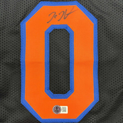 Framed Autographed/Signed Donte Divincenzo 35x39 New York Black Basketball Jersey Beckett BAS COA