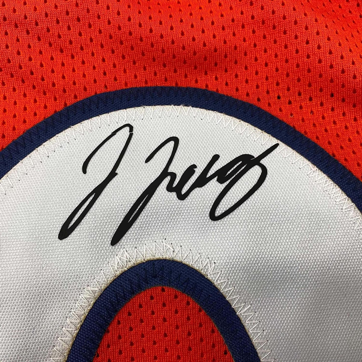 Framed Facsimile Autographed Jerry Jeudy 35x39 Denver Orange Reprint Laser Auto Football Jersey