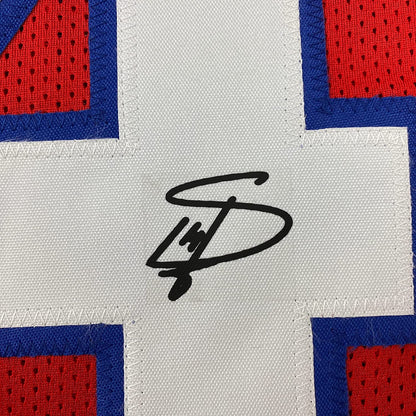 Framed Facsimile Autographed Stefon Diggs 35x39 Buffalo Red Reprint Laser Auto Football Jersey