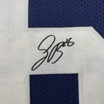 Framed Facsimile Autographed Saquon Barkley 35x39 Penn State Blue Reprint Laser Auto College Football Jersey
