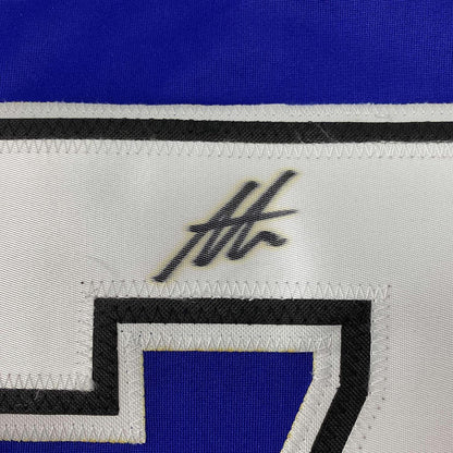 Framed Autographed/Signed Anthony Cirelli 35x39 Tampa Bay Blue Hockey Jersey JSA COA