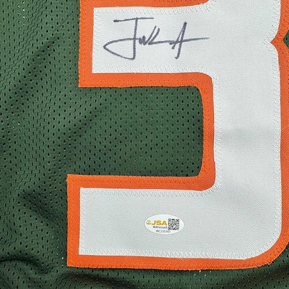 Framed Autographed/Signed Frank Gore 35x39 Miami Green Football Jersey JSA COA