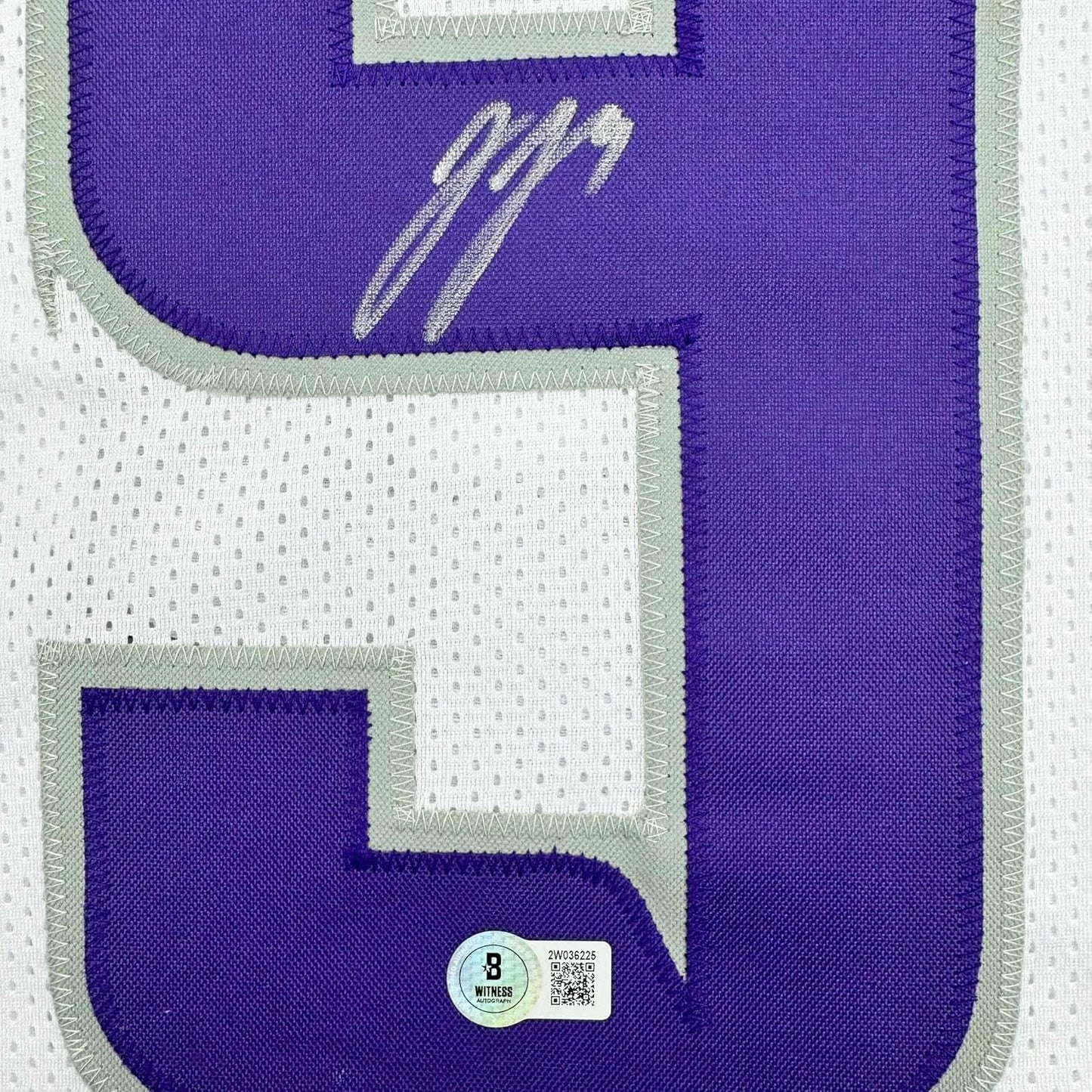 Framed Autographed/Signed J.J. JJ McCarthy 35x39 Minnesota Winter Warrior White Football Jersey Beckett BAS COA