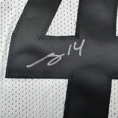 Framed Autographed/Signed George Pickens 35x39 Pittsburgh White Football Jersey JSA COA