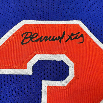Framed Facsimile Autographed Bernard King 35x39 New York Blue Reprint Laser Auto Basketball Jersey