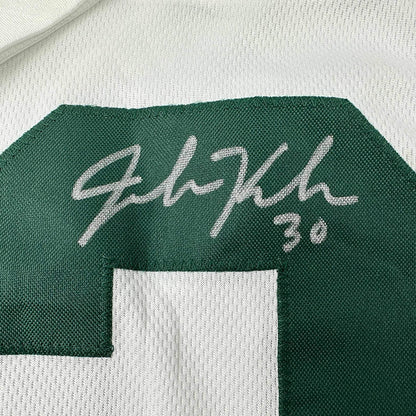 Framed Autographed/Signed John Kuhn 35x39 Green Bay Split Green/White Football Jersey JSA COA