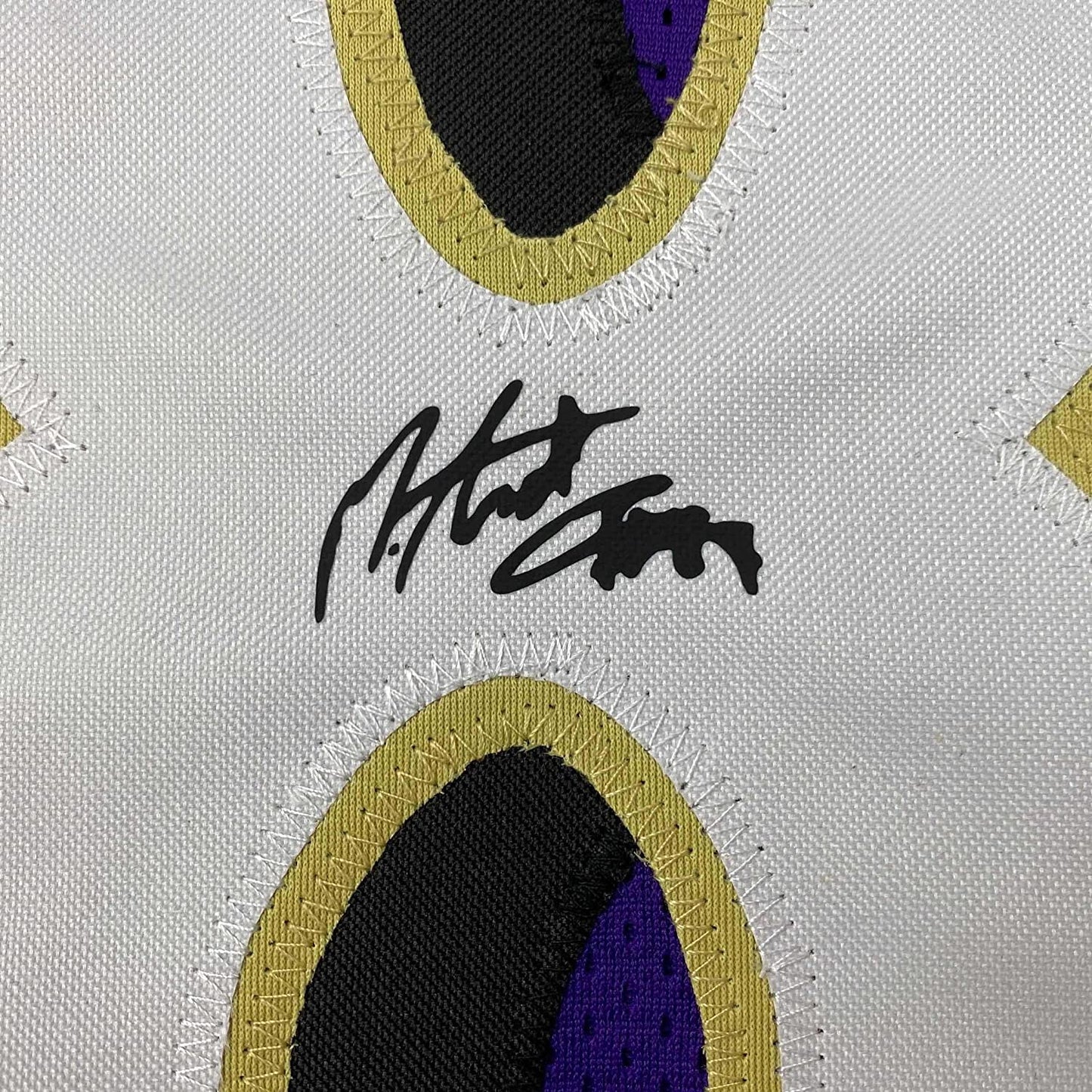 Framed Facsimile Autographed Mark Andrews 35x39 Baltimore Purple Reprint Laser Auto Football Jersey