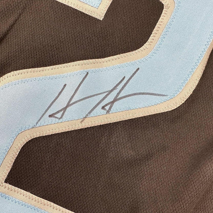 Framed Autographed/Signed Hendon Hooker 35x39 Detroit Black Football Jersey JSA COA