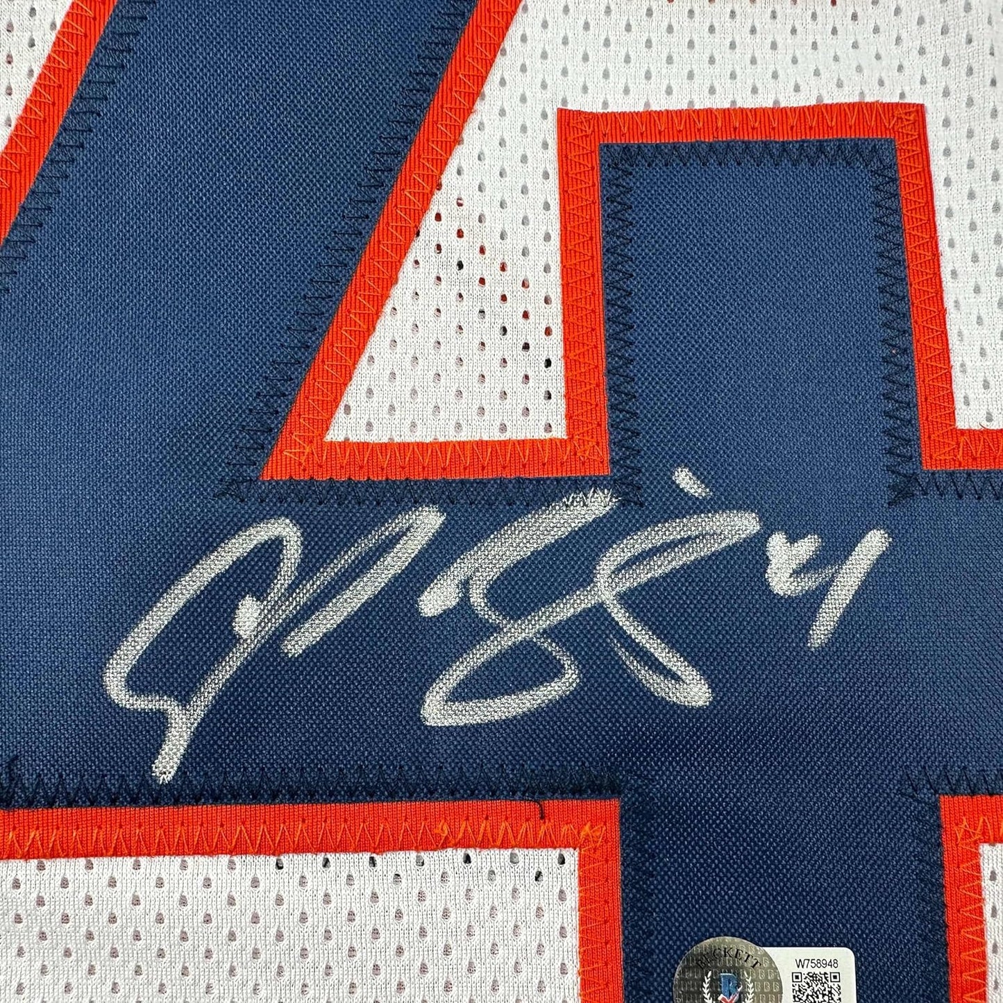 Framed Autographed/Signed Champ Bailey 35x39 Denver White Football Jersey Beckett BAS COA