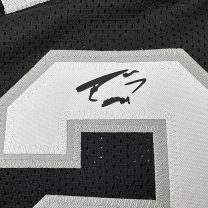 Framed Facsimile Autographed Tim Duncan 35x39 San Antonio Black Reprint Laser Auto Basketball Jersey