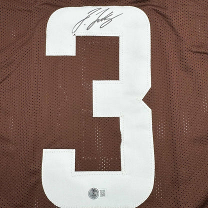 Framed Autographed/Signed Jerry Jeudy 35x39 Cleveland Brown Football Jersey Beckett BAS COA