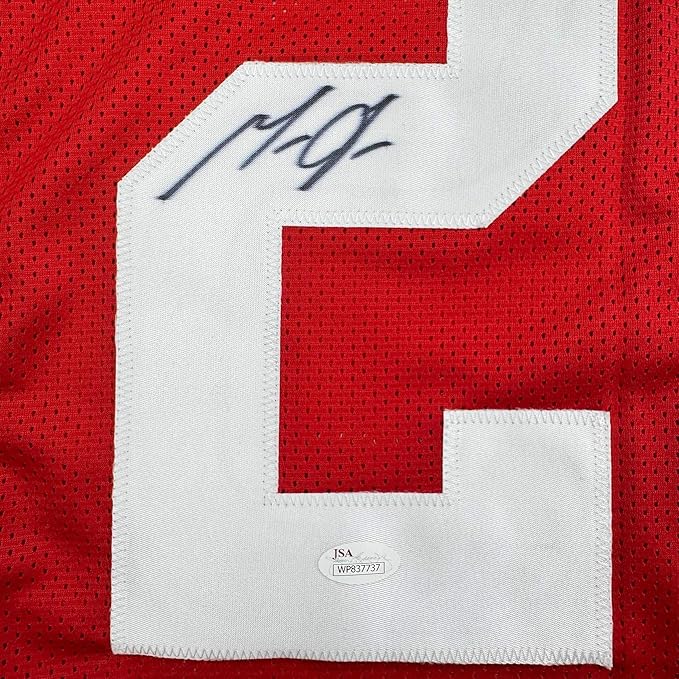 Framed Autographed/Signed Melvin Gordon 35x39 Wisconsin Red College Football Jersey JSA COA