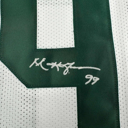 Framed Autographed/Signed Mark Gastineau 35x39 New York White Football Jersey JSA COA