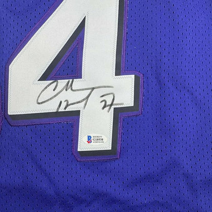 Framed Autographed/Signed Charles Barkley 35x39 Phoenix Purple Basketball Jersey Beckett BAS COA