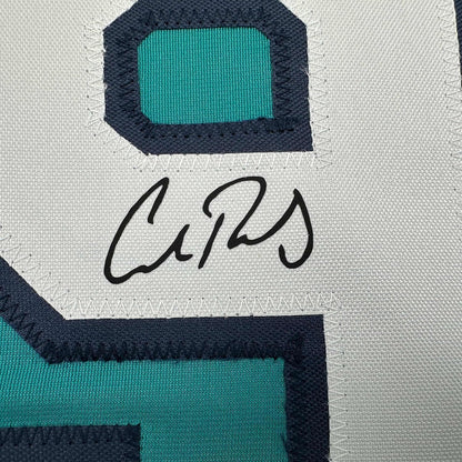 Framed Facsimile Autographed Cal Raleigh 35x39 Seattle Teal Reprint Laser Auto Baseball Jersey