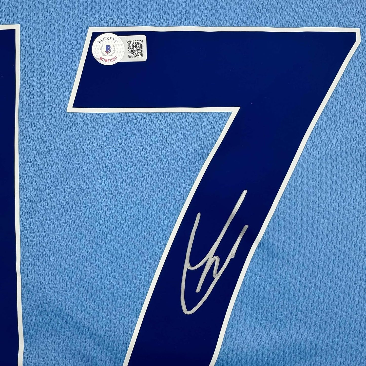 Framed Autographed/Signed Kevin De Bruyne 35x39 Manchester City Blue Soccer Futbol Jersey Beckett BAS COA