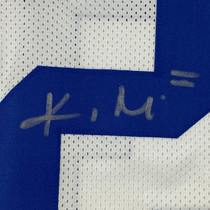 Framed Autographed/Signed Kenny Moore II 35x39 Indianapolis White Football Jersey JSA COA
