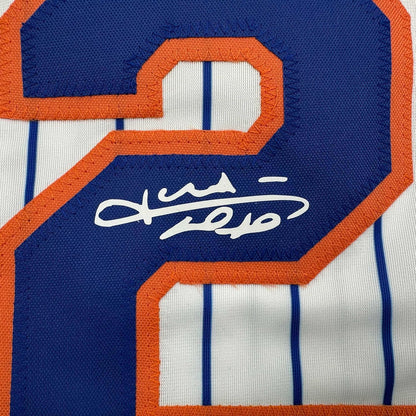 Framed Facsimile Autographed Juan Soto 35x39 New York Pinstripe Reprint Laser Auto Baseball Jersey