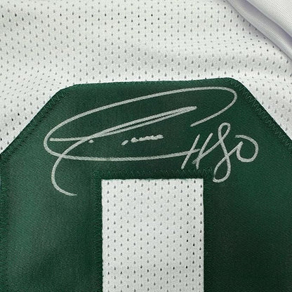 Framed Autographed/Signed Donald Driver 35x39 Green Bay White Football Jersey JSA COA
