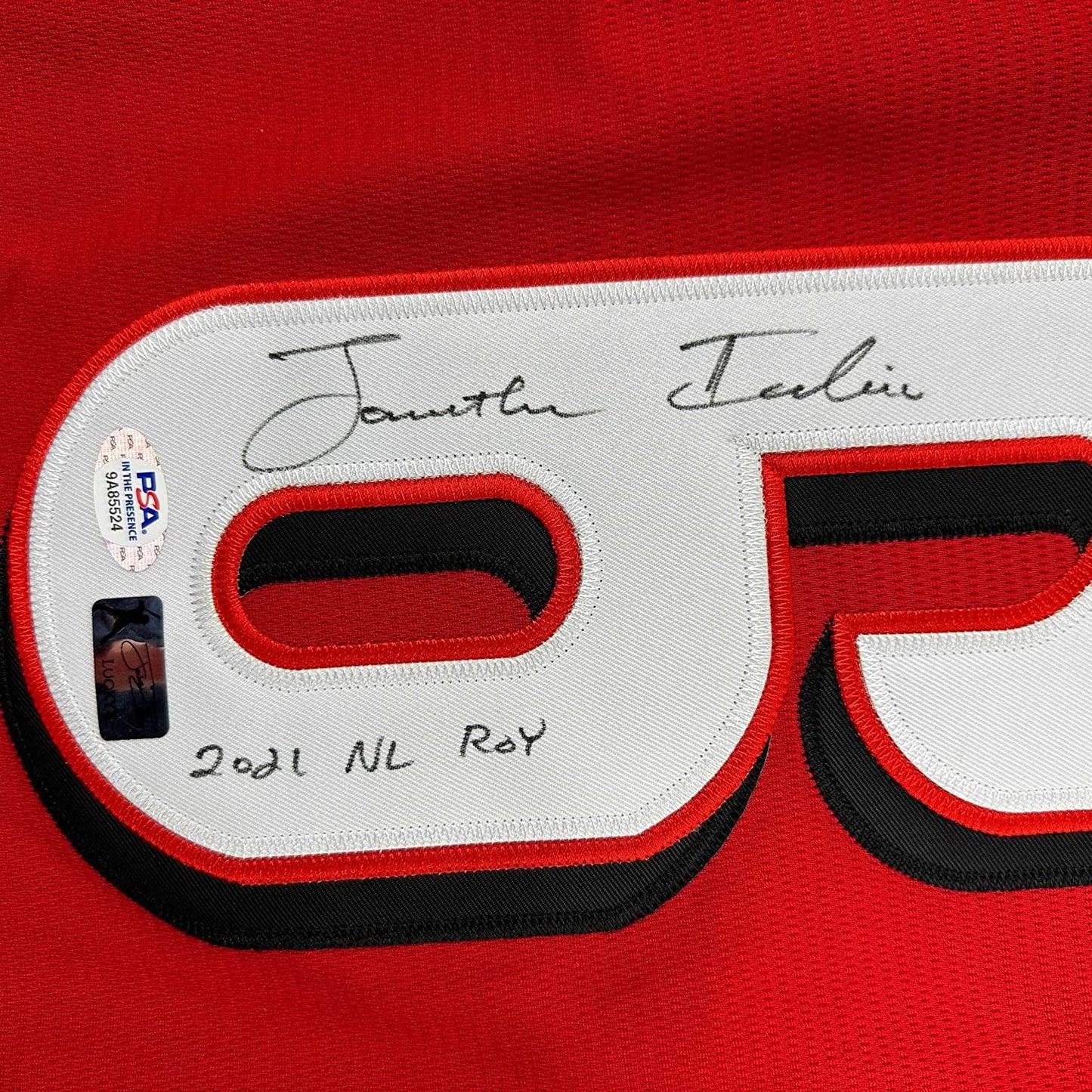 Framed Autographed/Signed Jonathan India 35x39 2021 NL ROY Cincinnati Red Baseball Jersey JSA COA