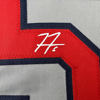 Framed Facsimile Autographed Freddie Freeman 35x39 Atlanta Grey Reprint Laser Auto Baseball Jersey