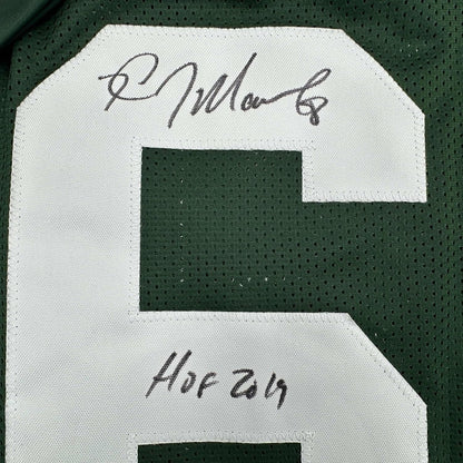 Framed Autographed/Signed Kevin Mawae 35x39 HOF 2019 New York Green Football Jersey Beckett BAS COA
