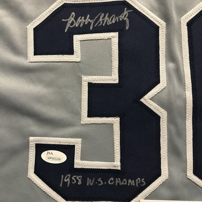 Autographed/Signed Bobby Shantz"1958 WS Champs" New York Grey Baseball Jersey JSA COA