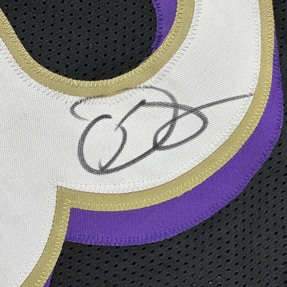 Framed Autographed/Signed Odell Beckham Jr. 35x39 Baltimore Black Football Jersey Beckett BAS COA